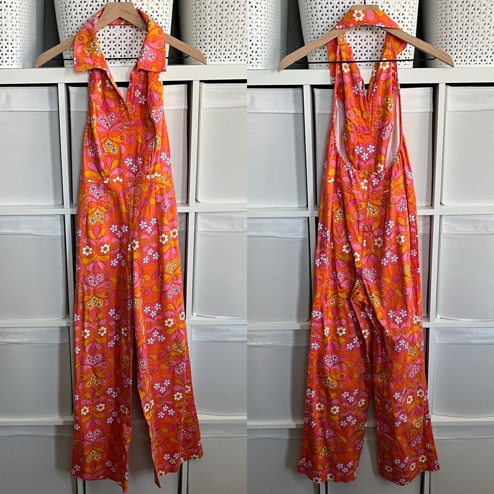 Orange Floral Halter Jumpsuit - Picture 2 of 3